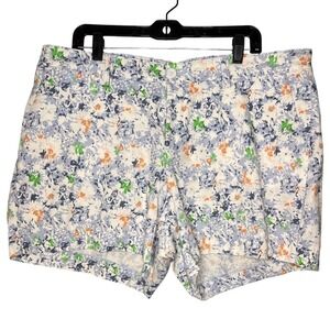 Lila Ryan Floral Print Shorts Womens 16W Blue Orange Green Mid Rise Flat Front